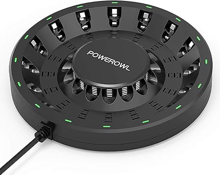 Amazon Com Powerowl 16 Bay a Battery Charger Updated High Speed Charging With Smart Led Light And Plug For Nimh Nicd Rechargeable Batteries And More Electronics