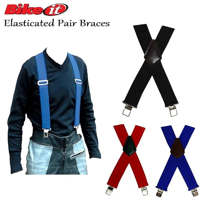 BIKEIT HEAVY DUTY ELASTICATED PAIR BRACES Motorbike Biker Rider Braces