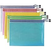 10 Pcs Mesh Zip File Bags, Waterproof Tear-Resistant Plastic Document Folders, A5 Zipper Documents Pouch Document Organizer Bags for School Office Home Travel Storage(9.4 x 7.1 Inches Multicolor)