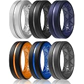 Egnaro Men's Silicone Rings, 8mm Wide Two Tone Rubber Wedding Band for Him | 2mm Thick Center Groove with X Grooves and Ergonomic Inner arch, Flexible for Gym Workout Travel Beach Vacation Daily Wear