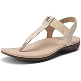 DREAM PAIRS Women's Arch Support T-Strap Sandals Comfortable Orthotic Flat Sandals Thong Sandals for Casual Summer Walking