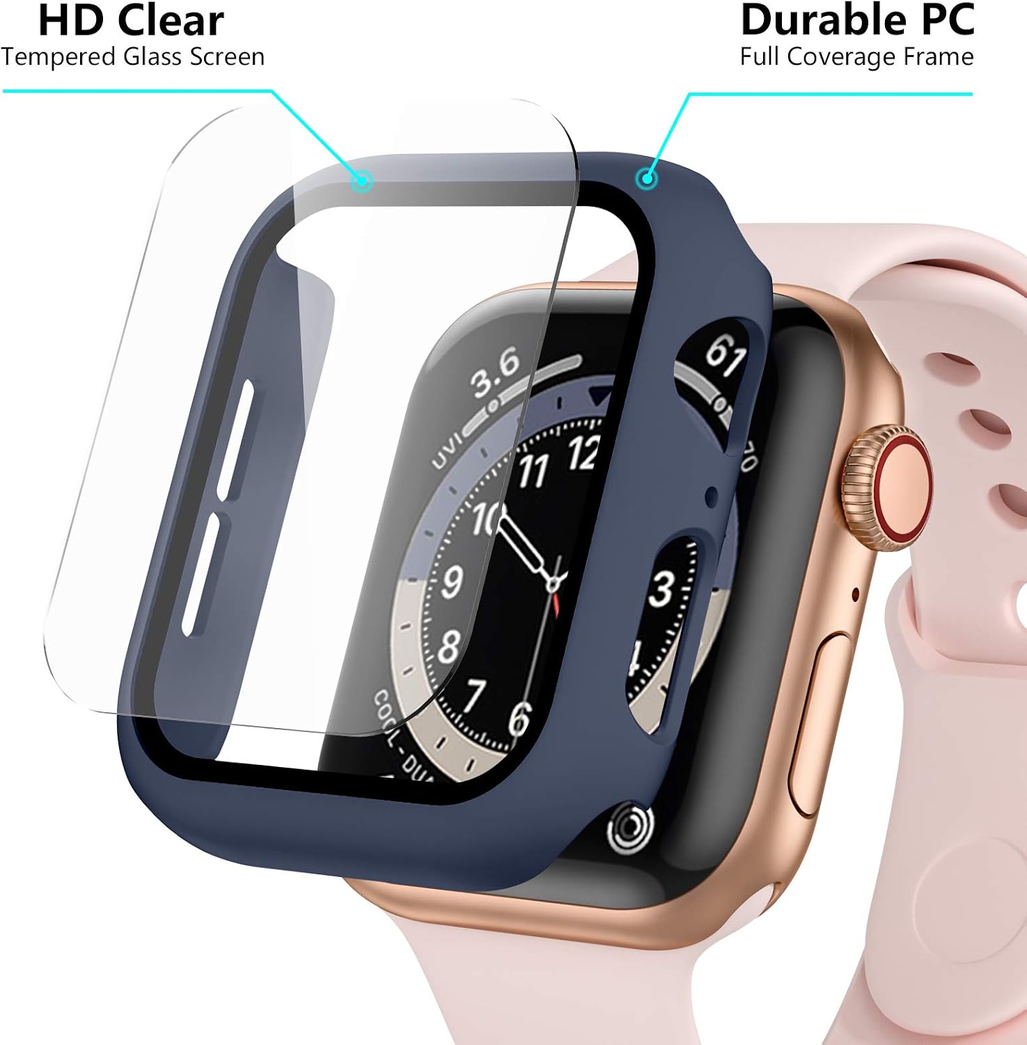 Dirrelo 3 Pack PC Case Compatible with Apple Watch Series 6/5/4/SE 44mm Tempered Glass Screen Protector - Image 3