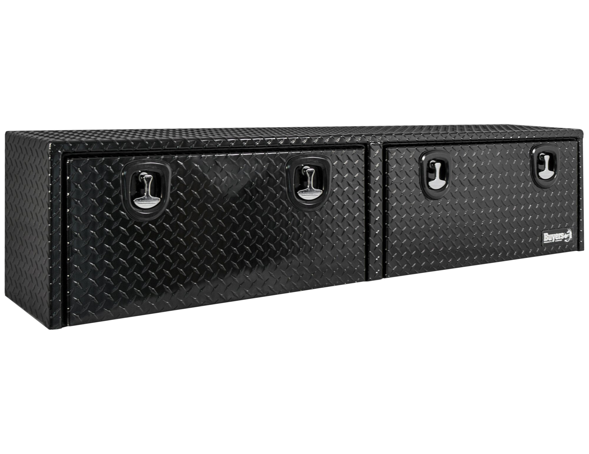 Buyers Products 1721568 Black Aluminum Diamond Tread Topsider Truck Box With Drop Door, 96 x 18 x 16 Inch, Weather-Resistant, Locking Compression Latch, No-Drill Install, Made in USA