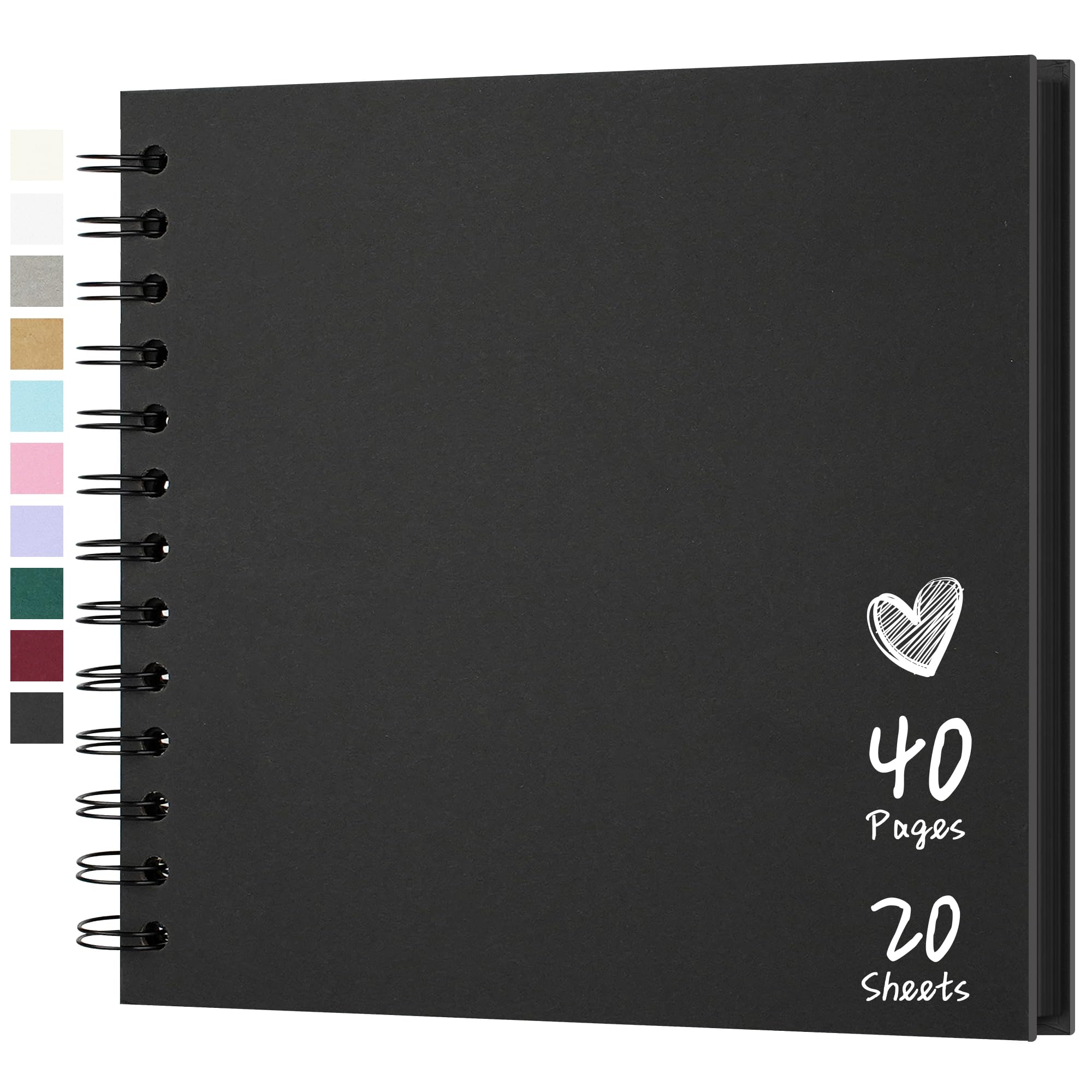 Hiwhy Scrapbook 7x7 Inch DIY Scrapbook Album Hardcover Kraft Paper Scrap Book Photo Albums 20 Sheets Memory Book for Family Wedding, Black