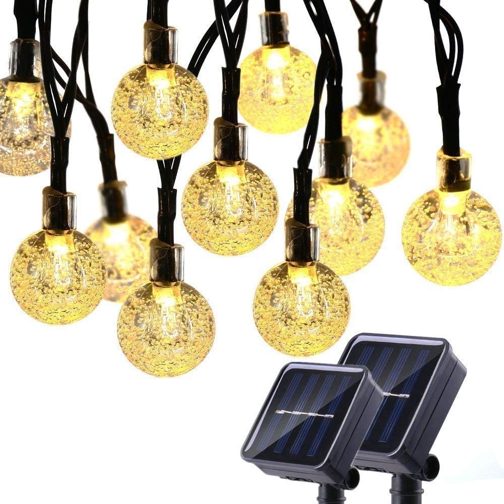 Qedertek Solar Christmas Fairy Lights, 30 LED Crystal Ball Outdoor String Lights, Waterproof 8 Modes Solar Powered Fairy Lights for Xmas Tree, Party, Gazebo, Christmas Decorations(Warm White, 2 Packs)