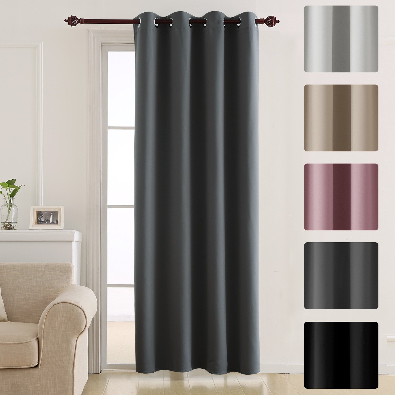 Deconovo Thermal Insulated Blackout Curtain Nursery Curtains Eyelet Curtain For Bedroom 52 X 72 Dark Grey 1 Panel