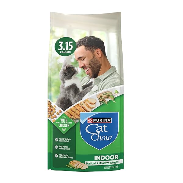 PURINA CAT CHOW INDOOR HEALTHY WEIGHT AND HAIRBALL DRY CAT FOOD WITH CHICKEN – (PACK OF 4) 3.15 LB. BAGS