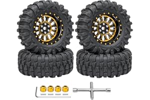 LRFHL 1.3" Beadlock Wheel Tires Set Aluminum 1.3 Beadlock Wheels and Tires for 1/24 SCX24 1/18 TRX4M RC Crawler Car Upgrade (4PCS, Gold)