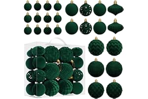 Artmag Velvet Christmas Ball Ornaments Set - 46pcs Shatterproof Plastic Flocked Christmas Tree Balls Assorted Sizes for Holid