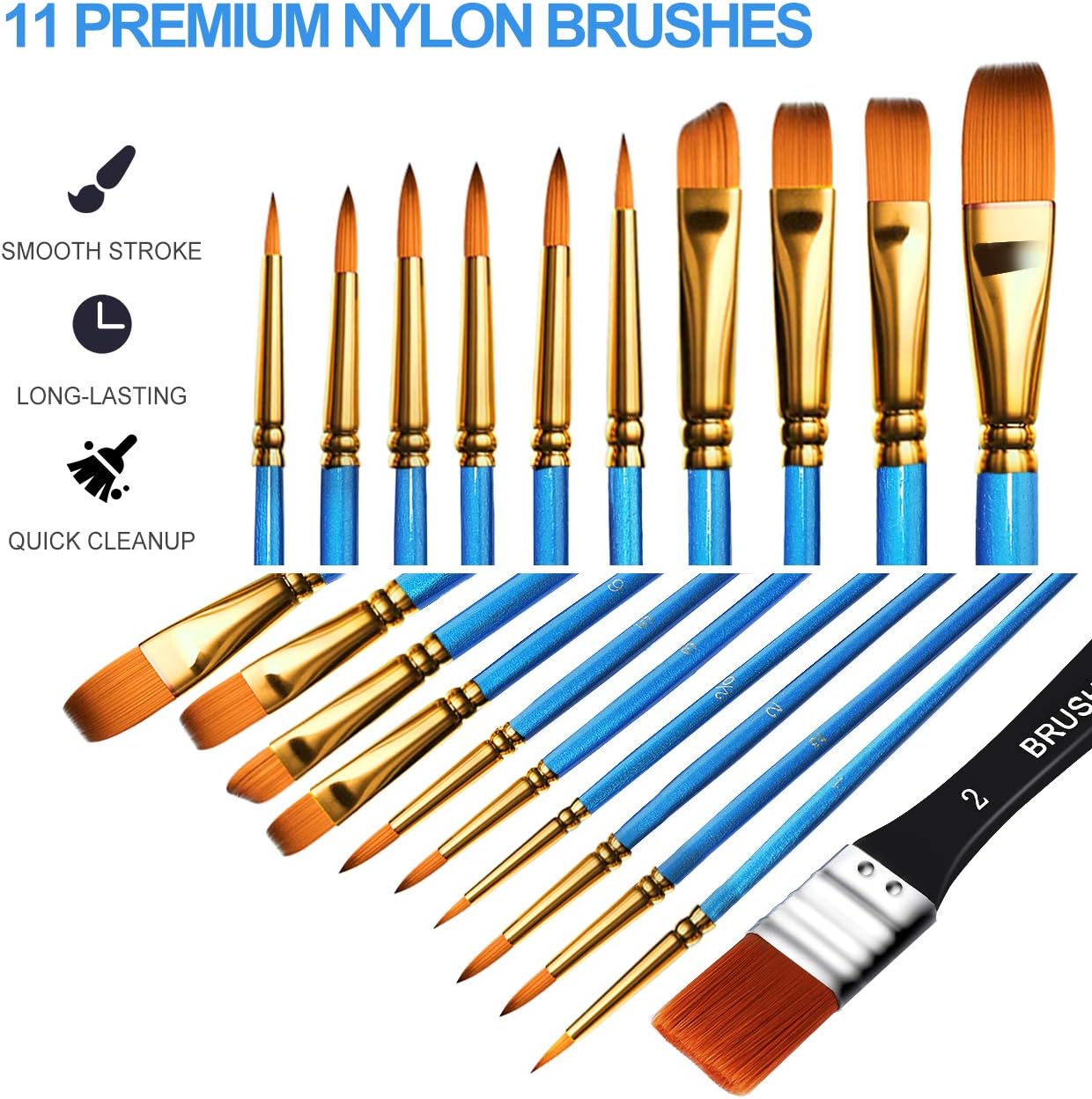 Acrylic Paint Set, Emooqi 24(12ml/0.4oz) Rich Pigment Colors, with 11 Art Brushes, Paint Palette & Painting Canvas - Quick Dry Paints for Hobby Painters & Kids, Canvas Wood Rock Ceramic Paint