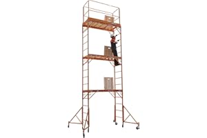 CBM Scaffold Rolling Tower Standing at 17' High with Hatch Deck Guard Rail and U Lock Brace CBM1290