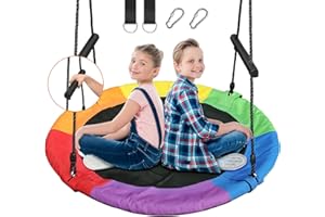 Treeswin Saucer Tree Swing 40 Inch, 700 lb Weight Capacity Outdoor Swing with Tree Hanging Strap, 900D Oxford Fabric Waterproof Steel Frame and Carabiner for Backyard, New Year Day Gifts(Rainbow)