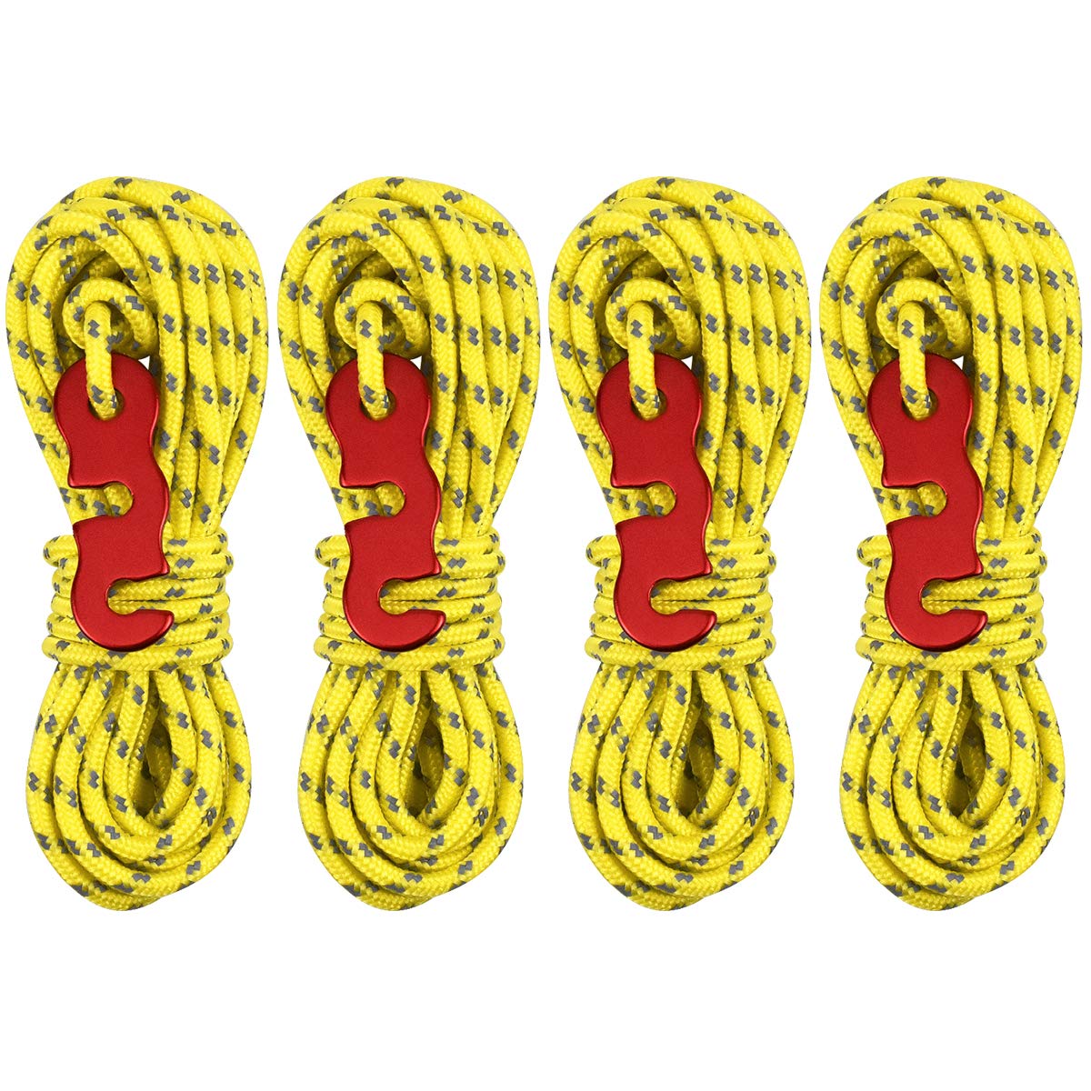 4 Pcs Reflective Nylon Rope Tent Guy Line Cord Tent Windproof Rope Ultralight Guyline Guide Cord with Adjuster Tent Tensioner Tent Accessories for Tent Camping Hiking Backpacking Yellow