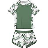 ADUKIDE Girls Rash Guard Swimsuit 2-Piece Bathing Suit UPF 50+ Summer Beach Swimwear Size 7-16T