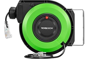 VIVOGROW Retractable Extension Cord Reel, 50FT Electric Cord Reel w/ 14AWG/3C SJTOW Power Cord, 13A Circuit Breaker, 3-Lighted Triple Tap Outlets, Swivel Bracket for Wall/Ceiling Mount, UL Listed