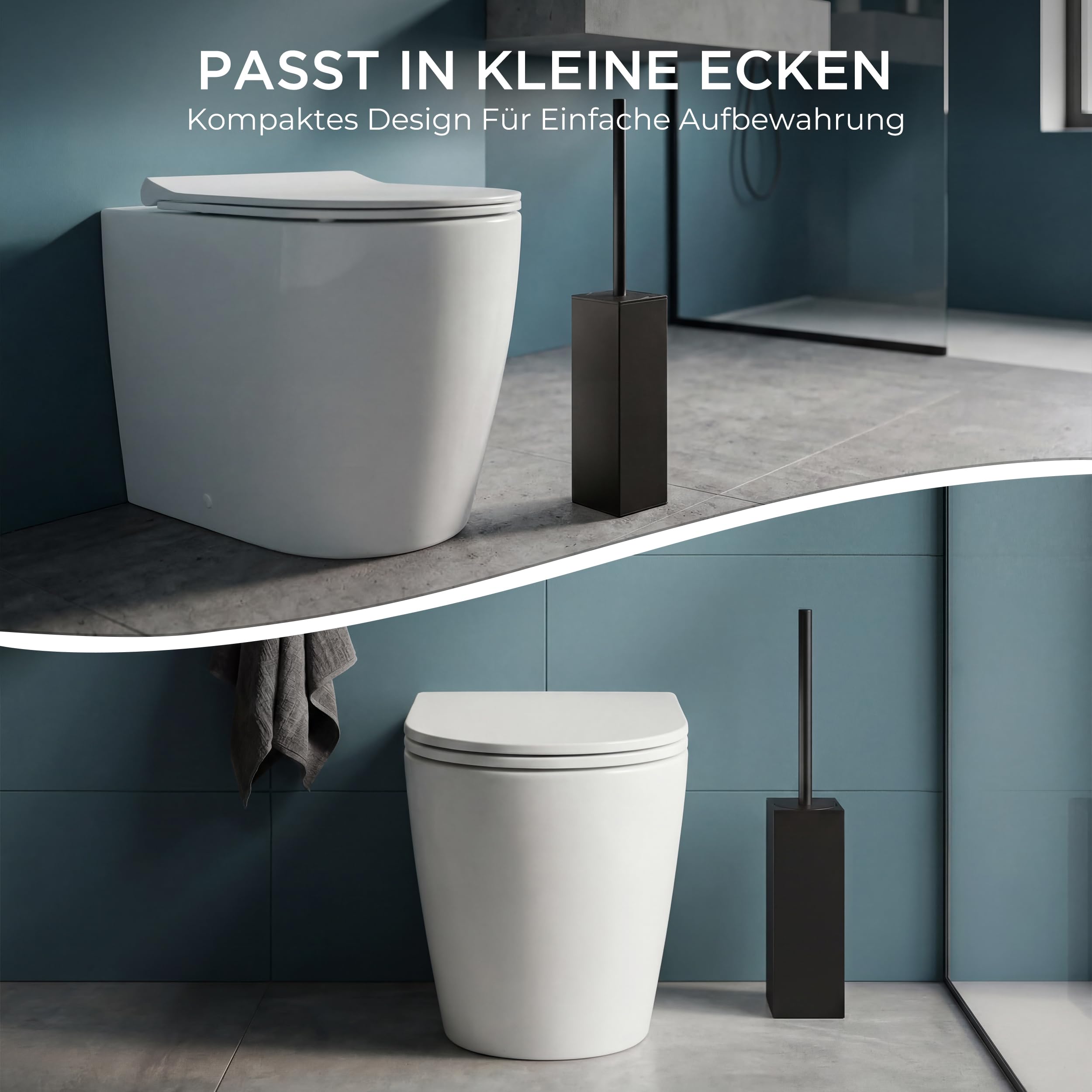 FORIOUS Silikon Toilettenbürste aus Edelstahl, 50 cm Extra Langer Griff, Anti-Spritz Design, Inkl. Ersatzkopf & Abnehmbarem Innenbecher – Saubere, Hygienische WC Bürste/Klobürste Schwarz für Bad 9