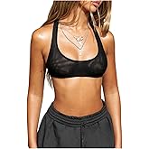 SweatyRocks Women's Sheer Mesh Racerback Sport Bra Sexy Soft Bralette Undershirt Halter Crop Top