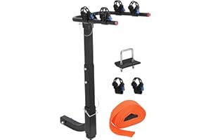 2-Bike Hitch Mount Rack, Steel Car Bike Rack Foldable Steel Bikes Carrier with Anti-Rattle Hitch Tightener and Tie-Down Strap