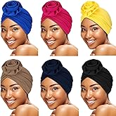 SATINIOR 6 Pieces Women Turban African Pattern Headwrap Colorful Printed Pretied Flower Knot Bonnet Hat for Women