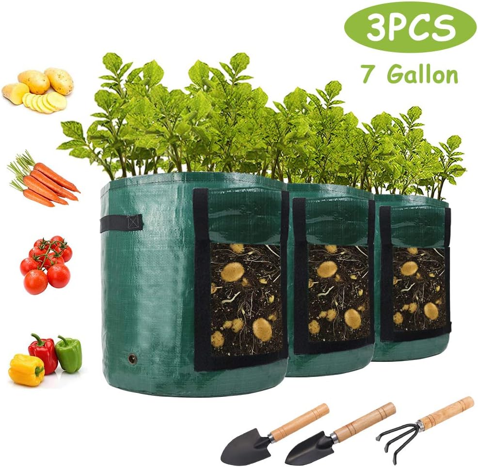 Aonokoy Potato Grow Bags, 3Pack 7 Gallons Garden Plant Grow Bags with