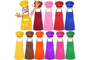 Ecoofor 20 Pieces Kid Aprons and chef hat 10 colors Adjustable Aprons for Kids Art Painting Cooking Baking (XL for 7-13 Age)