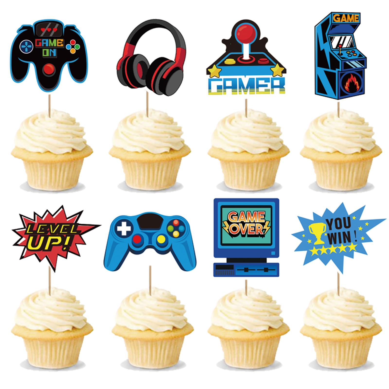 Photo 1 of 32PCS Video Game Cupcake Toppers Assembled Game On Controllers Cupcake Picks GamePad Cake Decorations for Game Theme Baby Shower Kids Boys Gamer Birthday Party Anniversary Cake Decorations Supplies