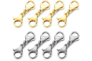 OHINGLT Double Lobster Clasp Necklace Extender Connector Bracelet Extension, Gold and Silver Lobster Claw Clasps for DIY Jewelry Making