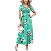 WEACZZY 2026 Summer Long Dresses for Women Wrap Empire Pleated Waist V Neck Short Sleeve Elegant Maxi Dress with Pockets