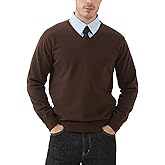 Kallspin Men's V Neck Sweater Pullover Regular Fit Pure Cotton Long Sleeve Lightweight Knit Casual Smart Layering