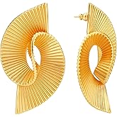 MEHOPE 18K Gold Dangle Earrings for Women, Thick and Sturdy Hypoallergenic Exaggerated Striped Twist Fashion Jewelry Versatile Luxury Gifts.