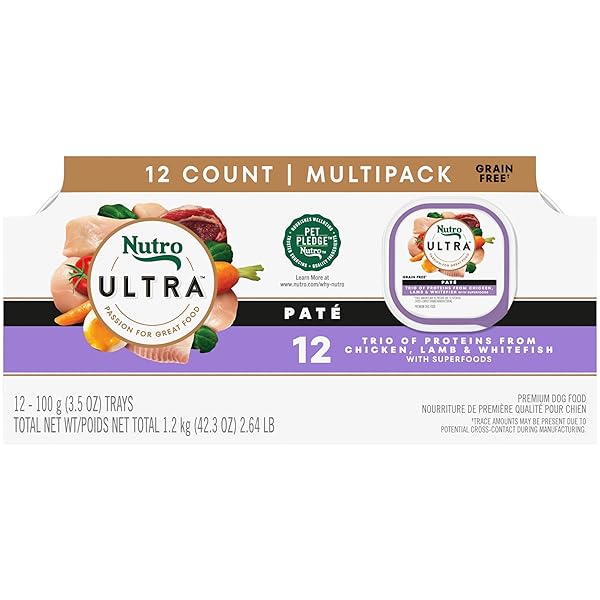 NUTRO ULTRA WET DOG FOOD ADULT PATE TRIO OF PROTEINS CHICKEN, LAMB & WHITEFISH, 3.5 OZ. TRAYS (12 COUNT, PACK OF 1)