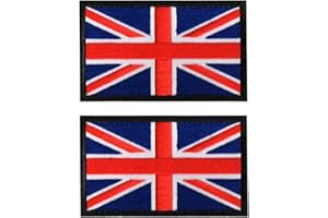 2 PCS AliPlus British Flag Patches UK United Kingdom Flag Patch Embroidered Morale Patch Applique Fastener Hook and Loop(Black Border)