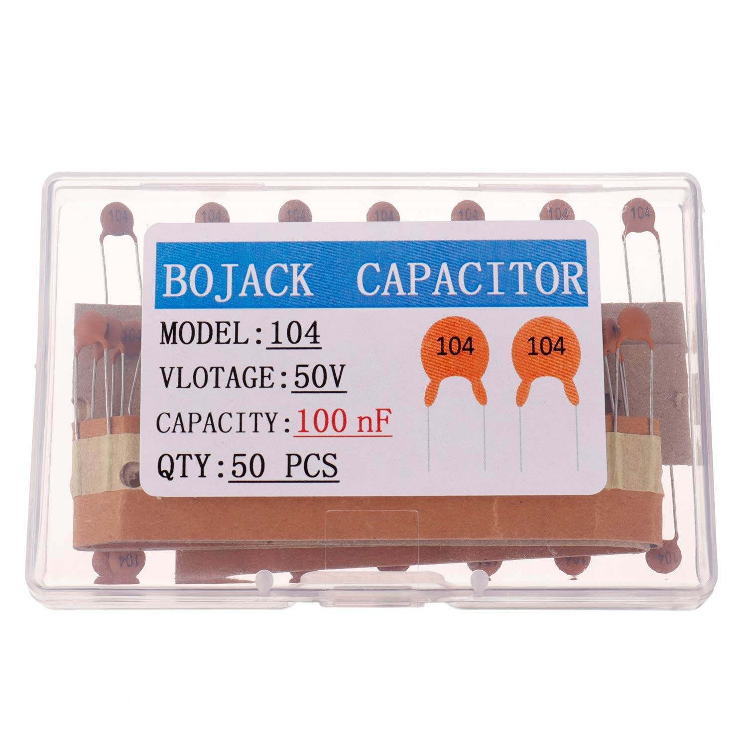 BOJACK 0.1uF 50V Ceramic Disc Capacitors 100nF Low-voltage high dielectric constant ceramic capacitor(Pack of 50 Pcs)
