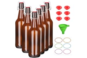 Alotpower Amber Swing Top Glass Bottles 16 oz 6Pack, Flip Top Glass Bottle with Airtight Lids for Vanilla Extract Bottles/Hom
