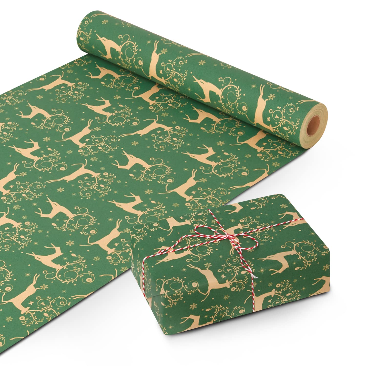 Kraft & Co Wrapping Paper Roll | Quality Festive Designed Kraft Paper | Eco-Friendly, Recyclable & Biodegradable Multipurpose Wrapping Paper - Ideal for Gifts, Arts & Crafts & Christmas (44.5CM x 25M)