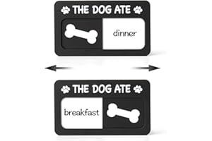 ELITESIGN Dogs Feeding Reminder Sign with Magnet, Pet Feeding Tracker with The Dog Ate, Acrylic Dog Paw 2 Area Feed Sign with Breakfast and Dinner for Fridge, Black with 2 Stickers, 4.7" x 2.7"