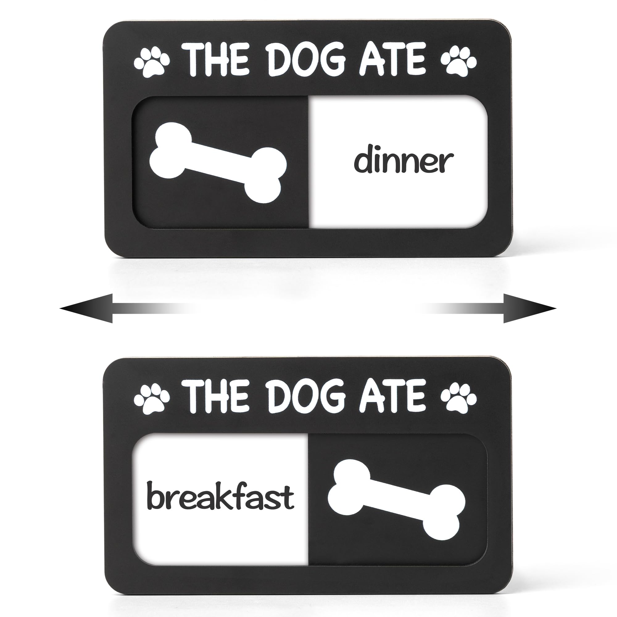 Photo 1 of Dogs Feeding Reminder Sign with Magnet, Pet Feeding Tracker with The Dog Ate, Acrylic Dog Paw 2 Area Feed Sign with Breakfast and Dinner for Fridge, Black with 2 Stickers, 4.7" x 2.7"
