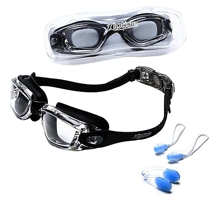 riptide Schwimmbrille - Taucherbrille in schwarz I mit Ohrenstöpsel und Nasenklammer I für Erwachsene und Jugendliche