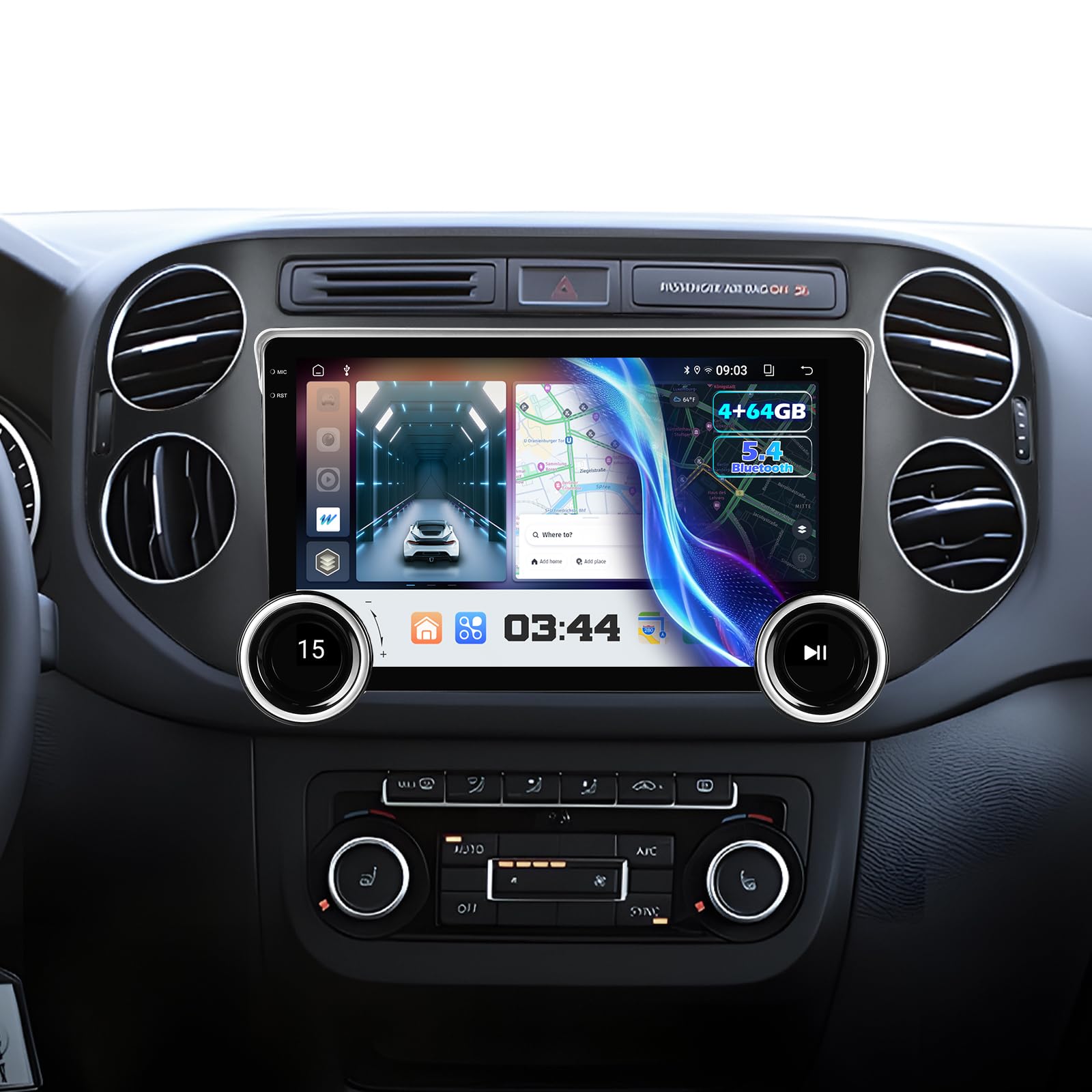 Photo 1 of [4+64G] Upgrade Android Radio for VW Tiguan 2006-2016: 10.1 inch IPS Touchscreen Carplay Stereo - Background Mode, CarMate, Lenshood, BT5.4, 5G/WiFi, GPS, FM/AM/RDS Radio+ AHD Backup Camera + Canbus