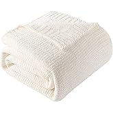 BATTILO HOME White Chenille Throw Blanket for Couch, Knit Cream Chenille Blanket for Bed, Sofa, Home Decor, Soft Warm Ivory Throw Blankets for Farmhouse,51"x67"