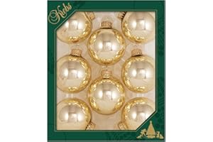 Glass Christmas Tree Ornaments - 67mm / 2.63" [8 Pieces] Designer Balls from Christmas By Krebs Seamless Hanging Holiday Decor (Shiny Tiffany Gold)