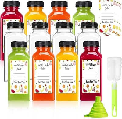 Leaflai 12 Pack 12oz Juice Bottles with Lids, BPA-Free Plastic