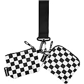 ElliTarr Dual Pouch Wristlet for Women Coin Purse Small Wallet with Zipper Portable Change Purse Mini Coin Pouch Holder Checkered Black and White