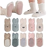 Baby Non-Slip Ankle Socks with Grips - Anti-Slip Crew Cotton Socks for Infants Toddlers Girls Boys