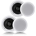 Pyle 6.5” Ceiling Wall Mount Speakers, Pair of 2 Way Flush Mount Midbass Woofer Speaker System, PET Dome Tweeter, 70Hz-20kHz 