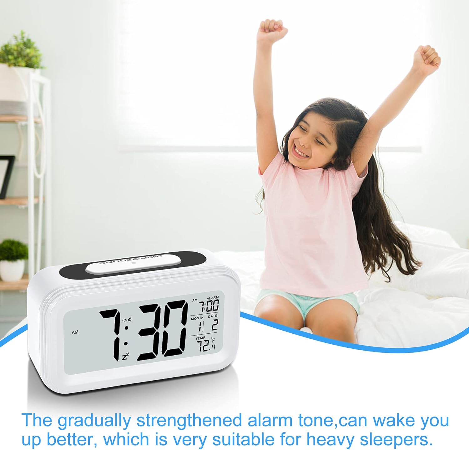 SZELAM Battery Digital Alarm Clock,LCD Clock Electronic for Bedroom Home Office ,with Date,Indoor Temperature,Snooze Light,Small-Sized,Backlight-White: Kitchen & Dining