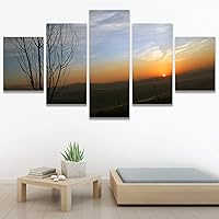 SIGNWIN 5 Panel Canvas Wall Art Sunset in The Mountains for Home Decorations Ready to Hang - 60