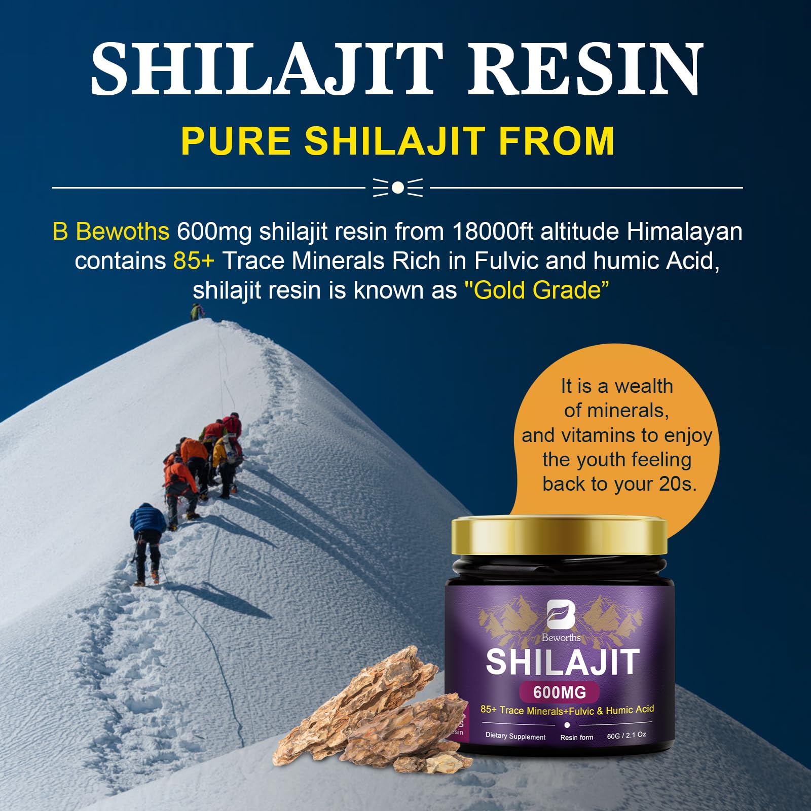 Shilajit Résine Pure - Complément Alimentaire En 60 Gélules, Marque SIHO