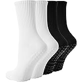 TOAMOUR 4 Pairs Pilates Socks with Grips for Women, Non Slip Yoga Athletic Ballet Barre Dance Workout Crew Socks