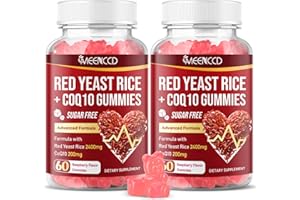MEENCCD 2 Pack Red Yeast Rice with CoQ10 Gummies, Red Yeast Rice Supplement 2400mg, Enhanced with Coenzyme Q10 200mg for Overall Well-Being & Vitality, Sugar Free, Vegan, Raspberry Flavor, 120 Count